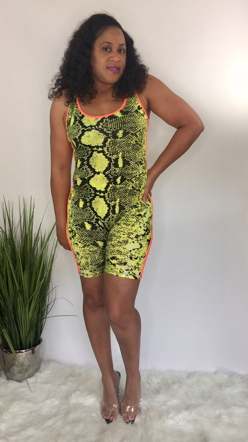 Wild thing | snake print romper (neon yellow)